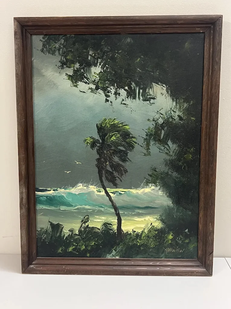 Florida palm seascape oil painting — Jupiter Auction estate sale